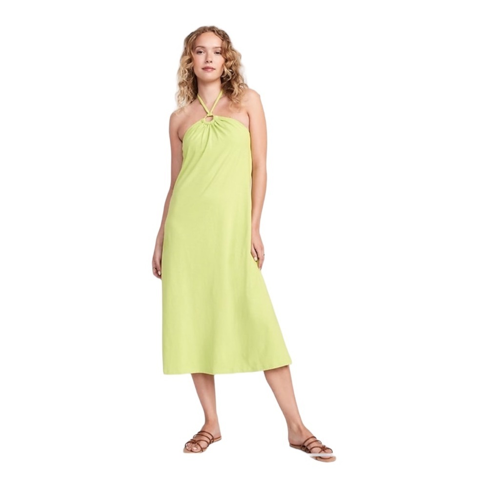 OLD NAVY Pousse Verte Slub-Knit Halter Midi Shift Dress M Tall NWT